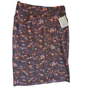 LuLaRoe XL Pull-On Knee-Length Skirt Multicolor Feather & Paisley Print